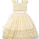 Cream Gold Sequin Embroidered Festive Skirt Set