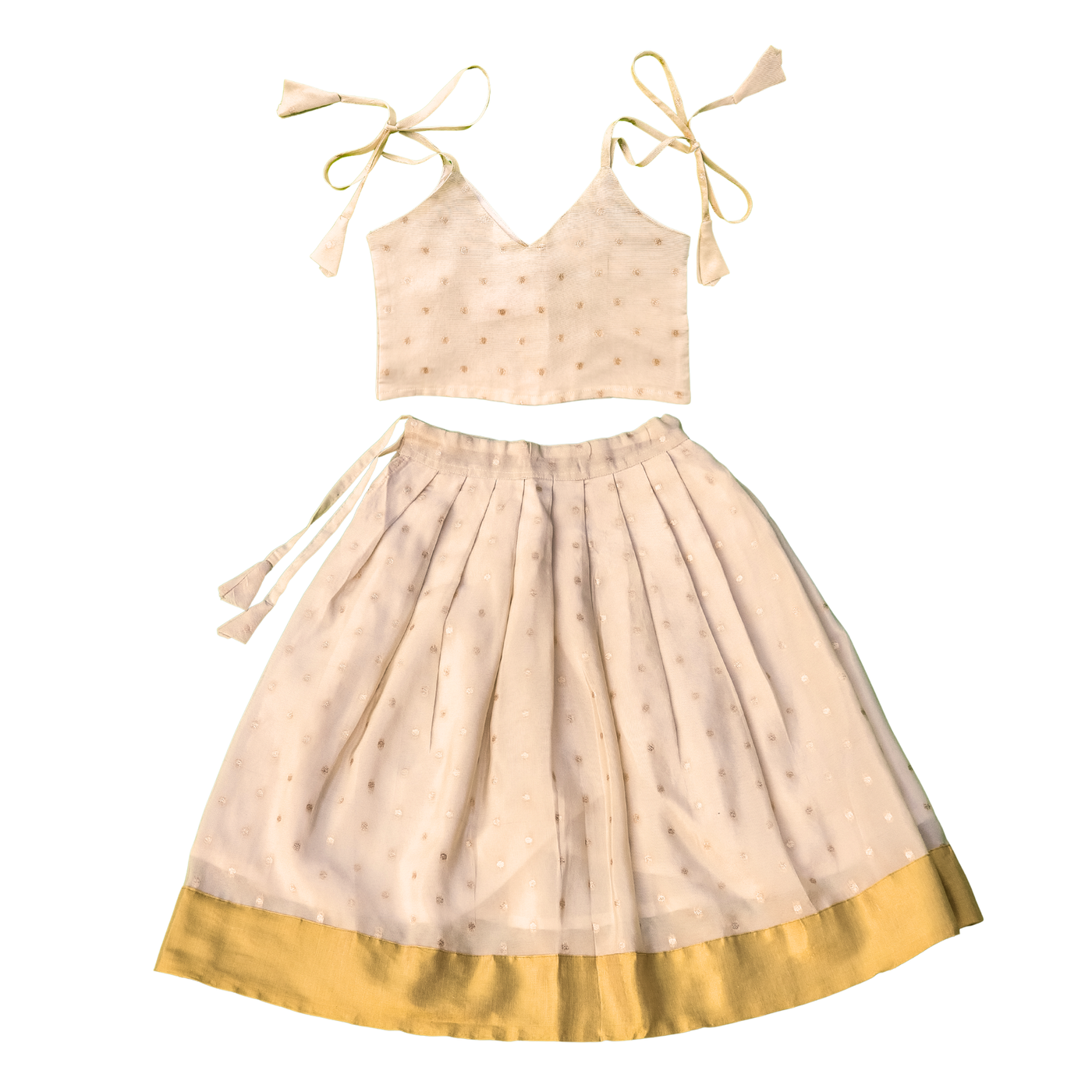 Skirt & Top Set for Girls: Traditional Onam Attire From NutsClothing | Golden Kasavu | Peacock Green | Light Green | Light Orange | For Ages 6 Months to 7 Years