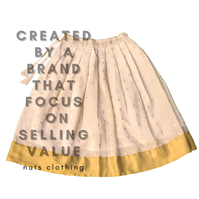 Skirt & Top Set for Girls: Traditional Onam Attire From NutsClothing | Golden Kasavu | Peacock Green | Light Green | Light Orange | For Ages 6 Months to 7 Years