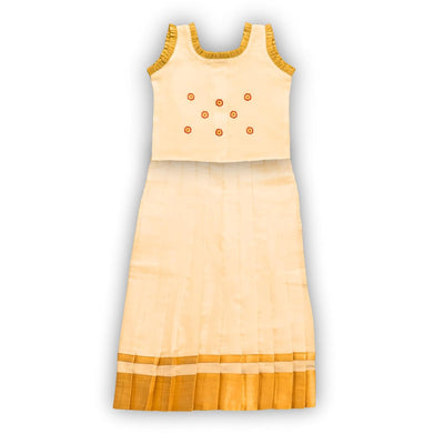 Skirt & Top Set for Girls: Traditional Onam Attire From NutsClothing | Embroidery - Kasavu | For Ages 6 Months to 7 Years