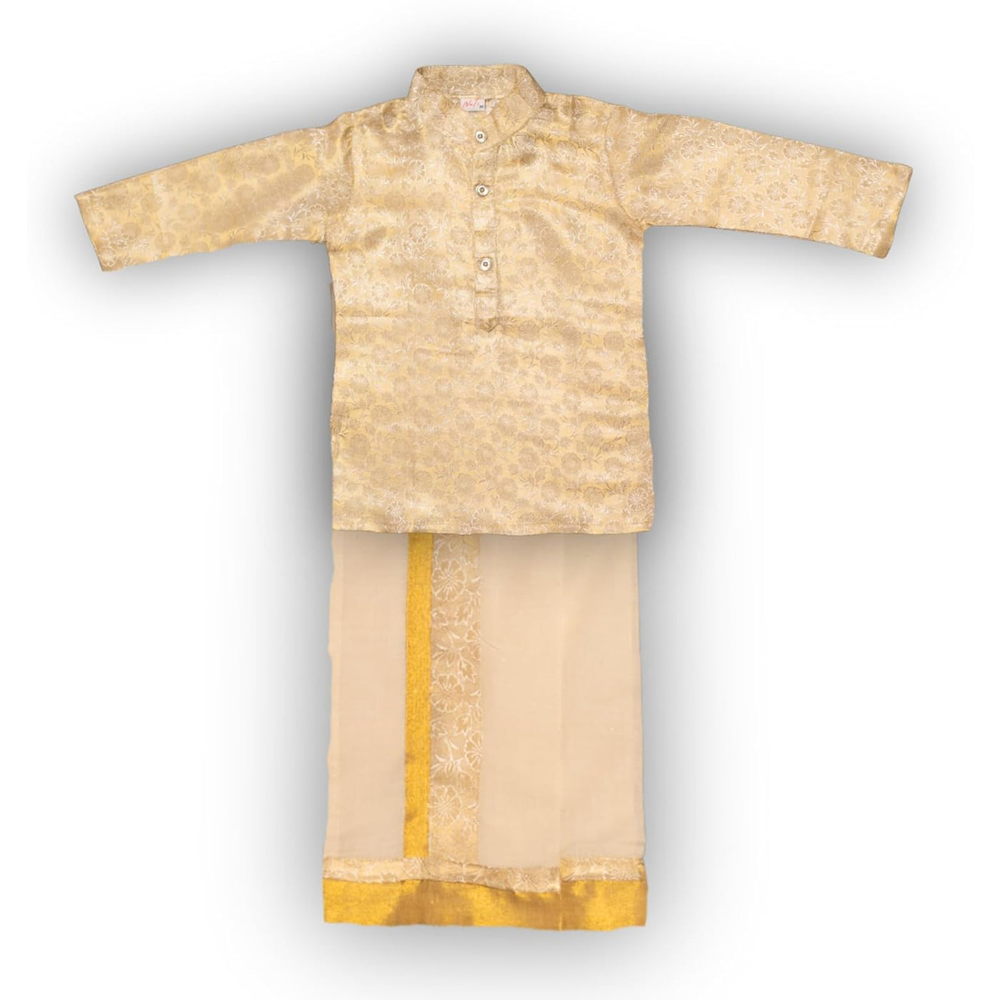 Nuts Clothing Boys Golden Kurta and Cream Mundu Set | Traditional Kerala Outfit for Kids | Ages 6 Months to 7 Years | Onam