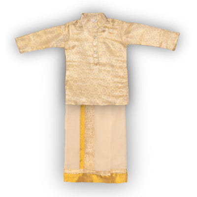 Nuts Clothing Boys Golden Kurta and Cream Mundu Set | Traditional Kerala Outfit for Kids | Ages 6 Months to 7 Years | Onam