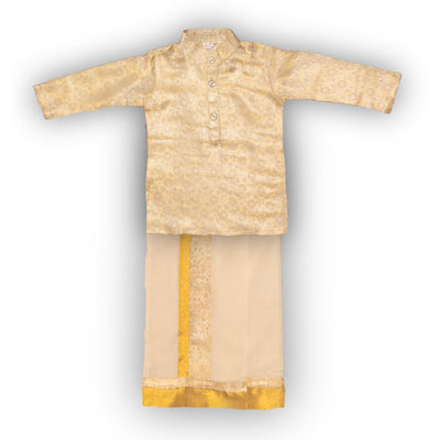 Nuts Clothing Boys Golden Kurta and Cream Mundu Set | Traditional Kerala Outfit for Kids | Ages 6 Months to 7 Years | Onam