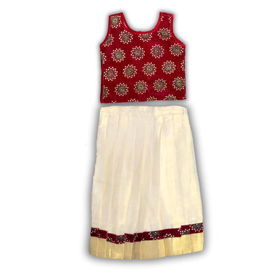 Skirt & Top Set for Girls: Traditional Onam Attire From NutsClothing | Maroon | Dark Green | Midnight Blue | For Ages 6 Months to 7 Years