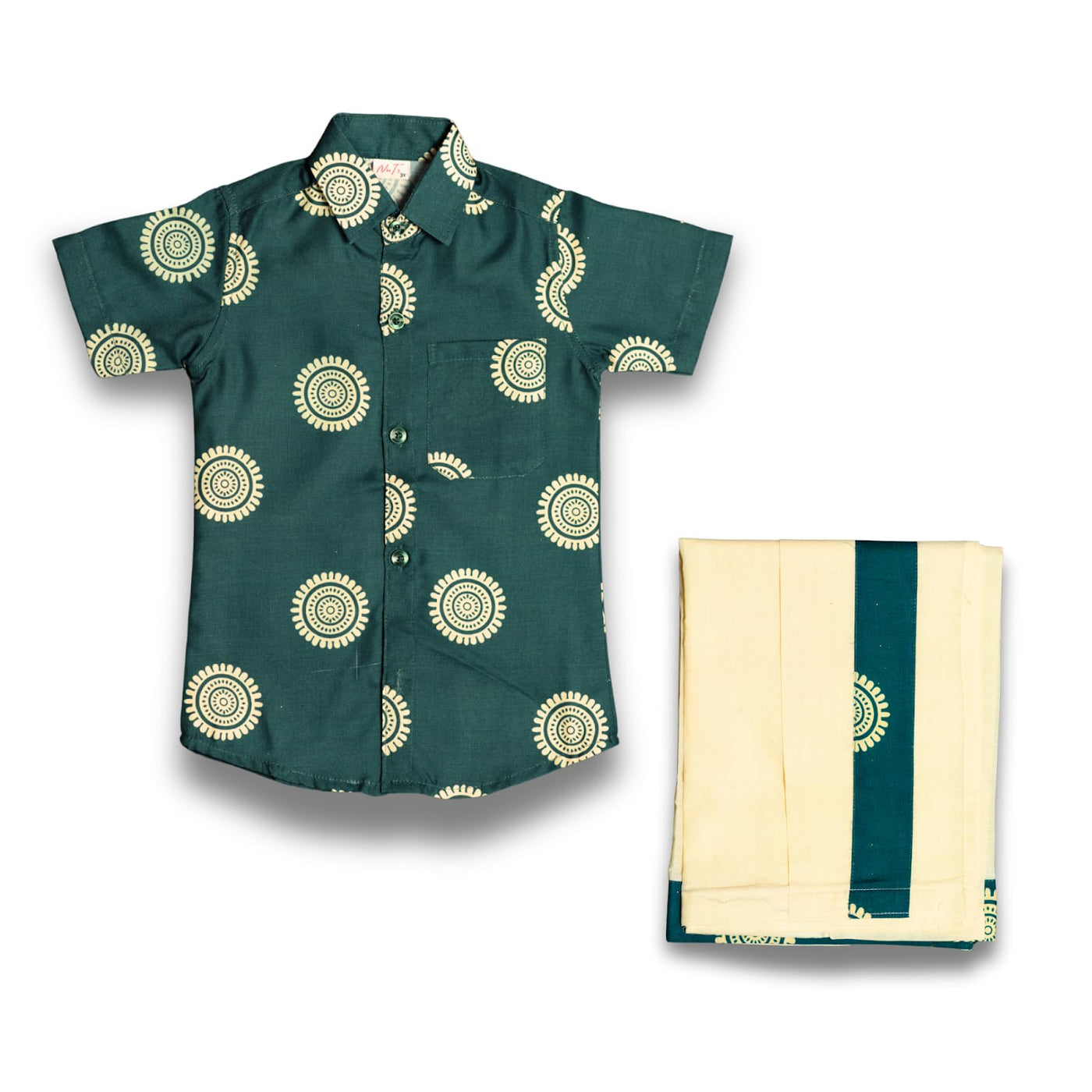 Nuts Clothing Boys Golden Kurta and Cream Mundu Set | Traditional Kerala Outfit for Kids | Ages 6 Months to 7 Years | Onam