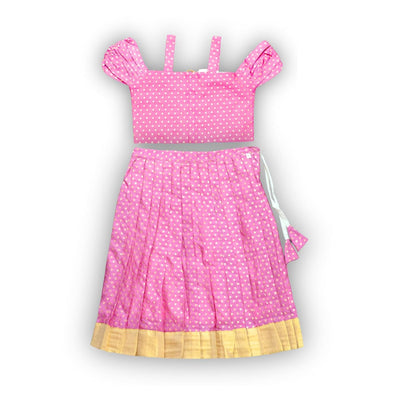 Skirt & Top Set for Girls: Traditional Onam Attire From NutsClothing | Rani Pink | Lavender | Green | Blue | For Ages 6 Months to 7 Years