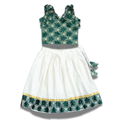 Skirt & Top Set for Girls: Traditional Onam Attire From NutsClothing | Pink | Dark Green | Light Green | Maroon | Wine | For Ages 6 Months to 7 Years
