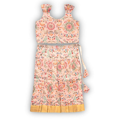Skirt & Top Set for Girls: Traditional Onam Attire From NutsClothing | Peach Pink | Icy Blue| Pearl White